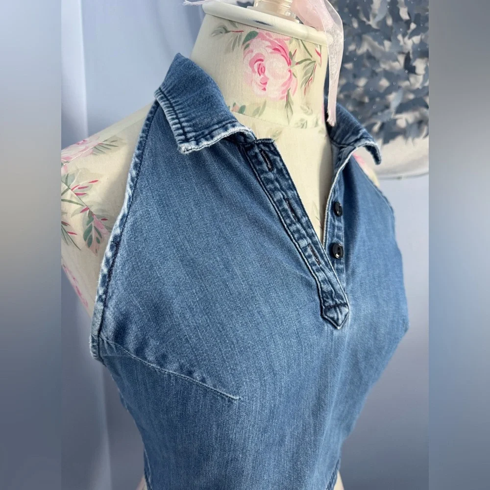 J. Crew Blue Denim Crop Top - Picture 2 of 5